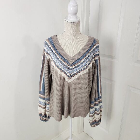 Free People Sweaters - Free People Sweater Womens XS Copenhagen Thermal Waffle Contrasting Sleeves